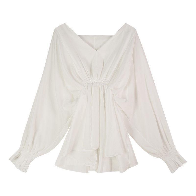 フリルブラウス ボリューム袖フリルウエストマーク長袖