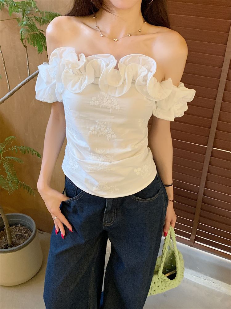 フリルブラウス 華やか波紋フリルオフショルダー