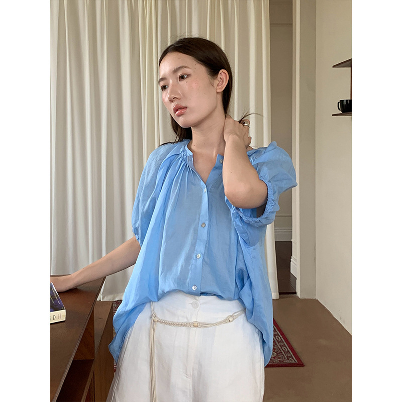 フリルブラウス 優美なネックギャザー フロントフリルブラウス