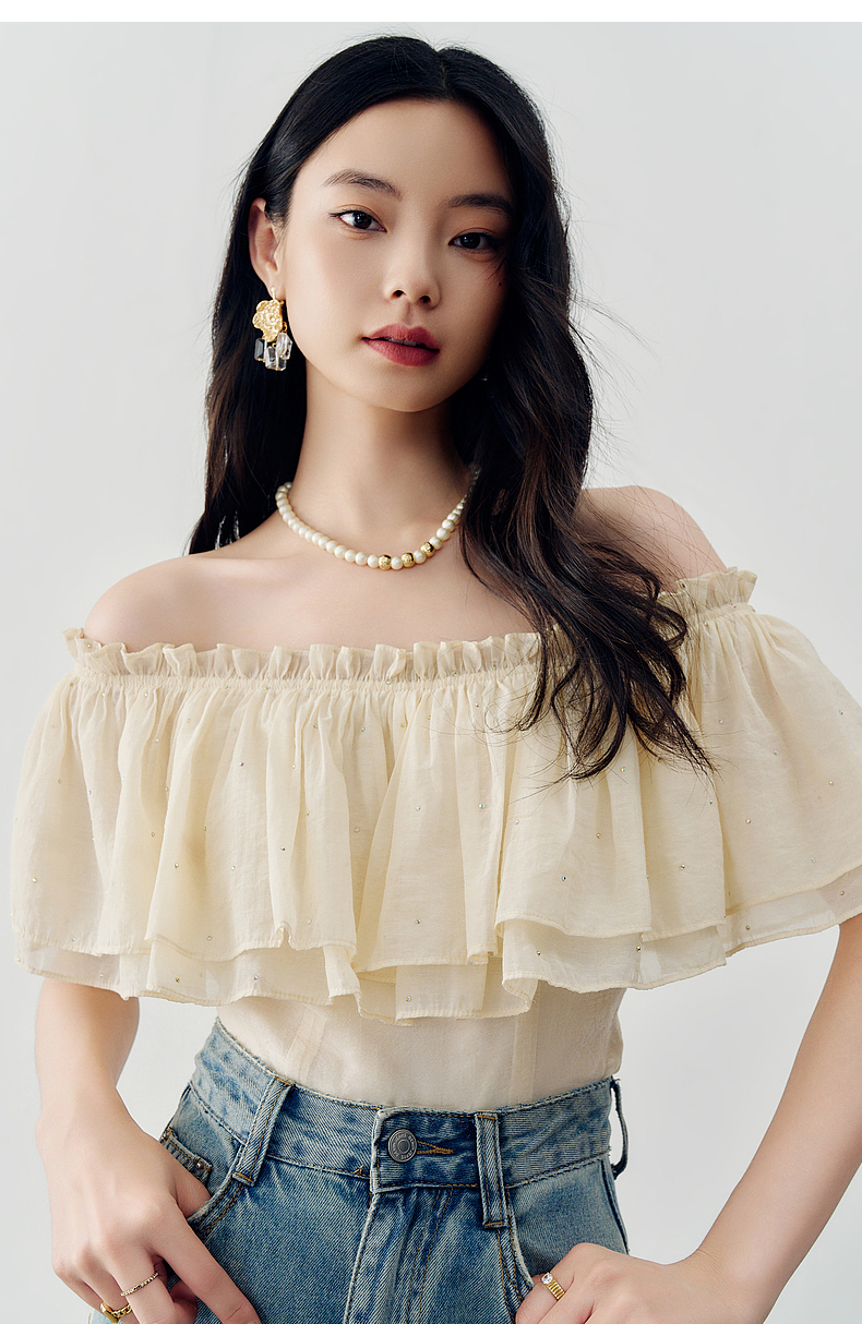 フリルブラウス 優美フロントフリル オフショルダーブラウス