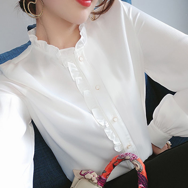 フリルブラウス 優美な立ち襟フリルブラウス