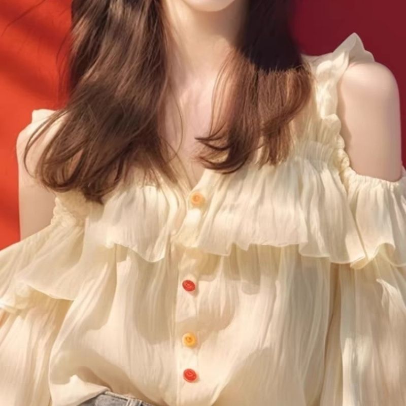フリルブラウス 優美肩魅せ二段フリルブラウス