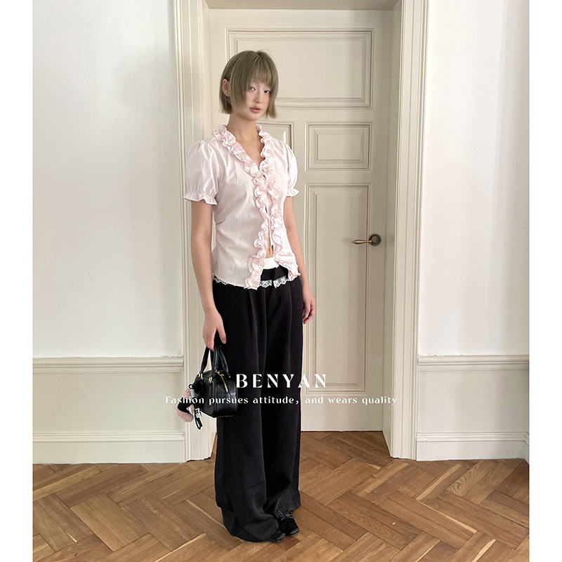 フリルブラウス 優美なフロントフリルブラウス