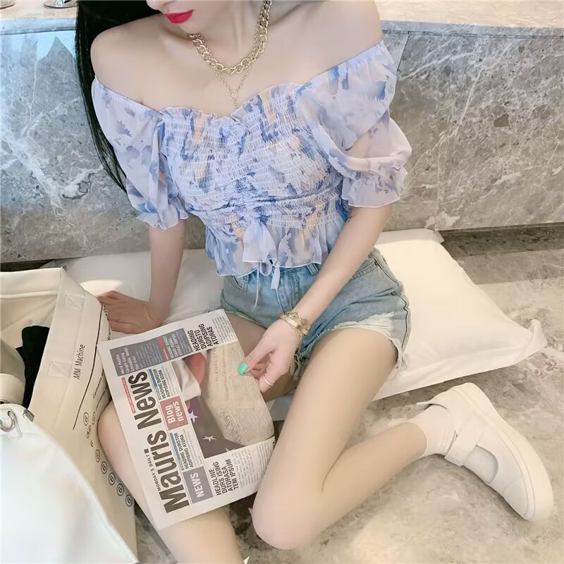 フリルブラウス 水彩画風シャーリングフリルブラウス