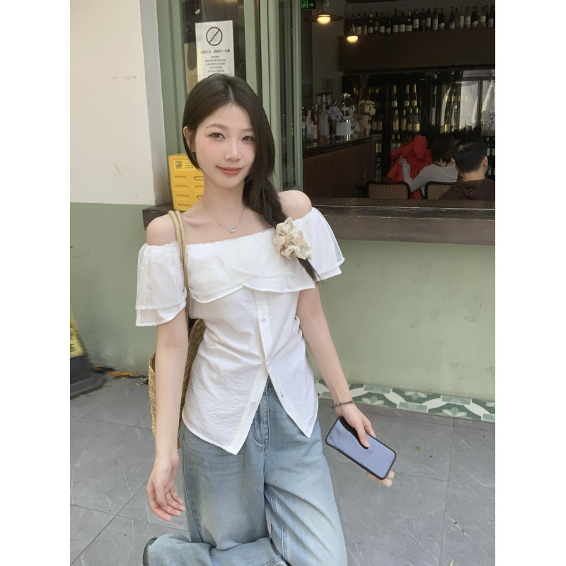 フリルブラウス 優美な肩フリルオフショルダーブラウス