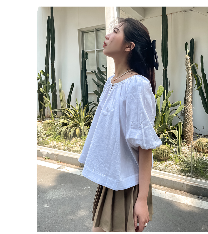 フリルブラウス 胸元優美ギャザーフリルブラウス