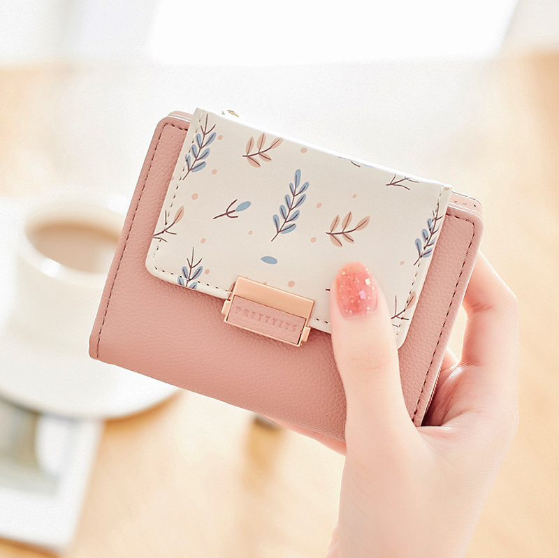 レディース二つ折り財布 小枝柄ボタニカル刺繍の可愛らしいミニ財布
