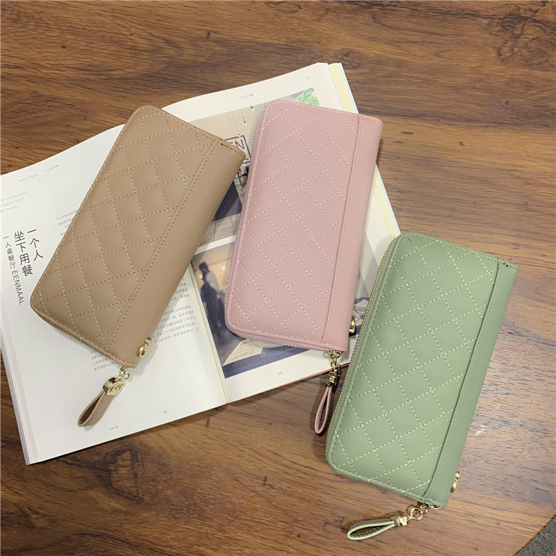 レディース二つ折り財布 キルティングステッチ長財布ラウンドファスナー