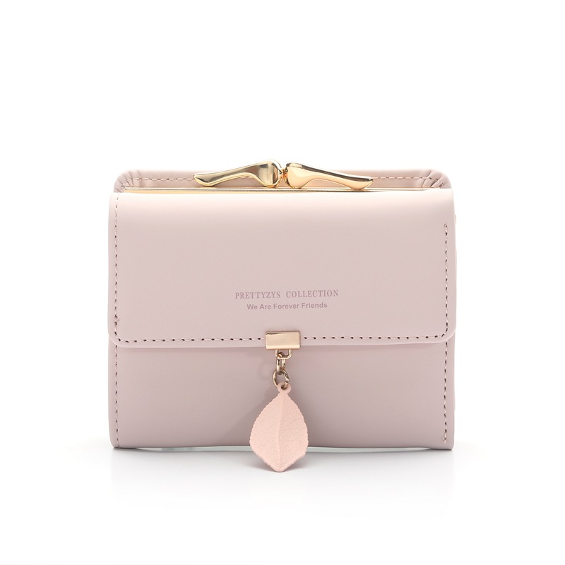 レディース二つ折り財布 リーフチャーム付き二つ折りミニ財布