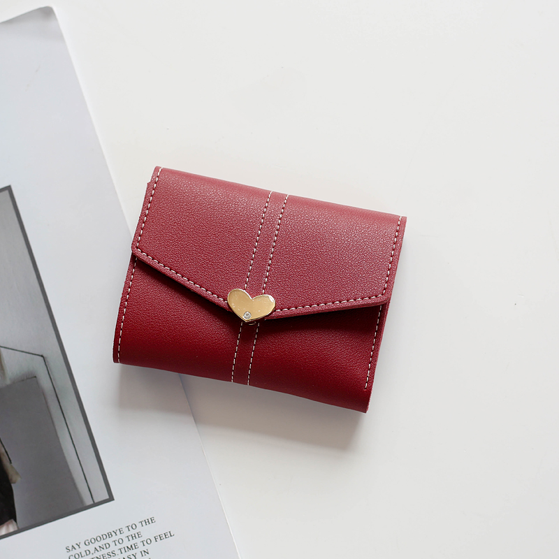 レディース二つ折り財布 ハート金具付きコンパクト二つ折り財布