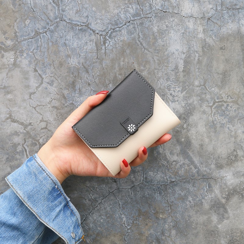 レディース二つ折り財布 花モチーフ金具付きコンパクト二つ折り財布