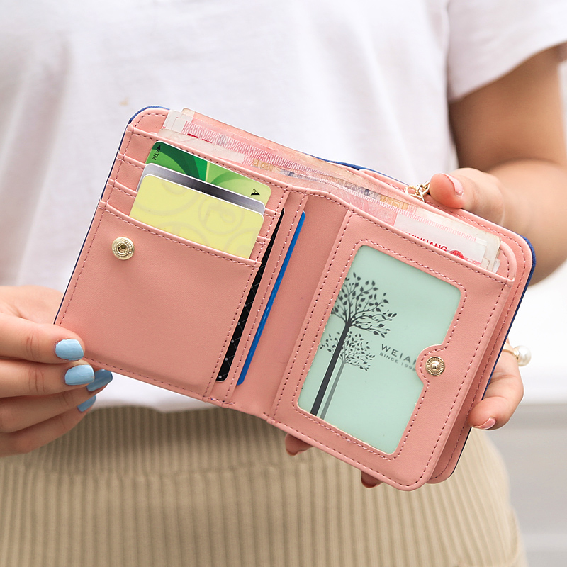 レディース二つ折り財布 多機能収納タッセル付きコンパクト二つ折り財布