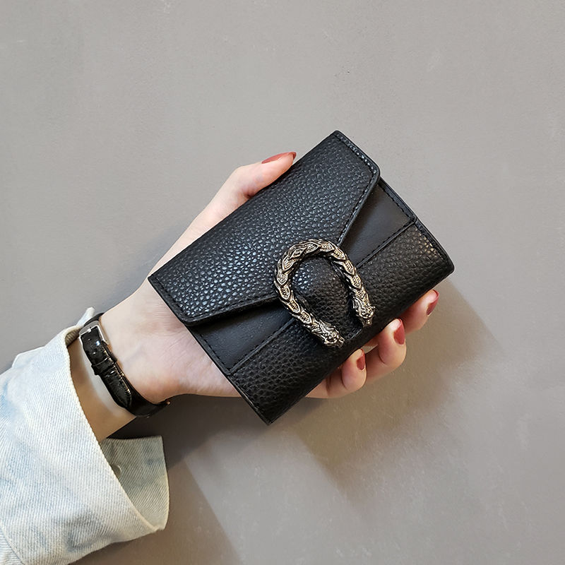 レディース二つ折り財布 蛇腹金具付きレザー二つ折り財布