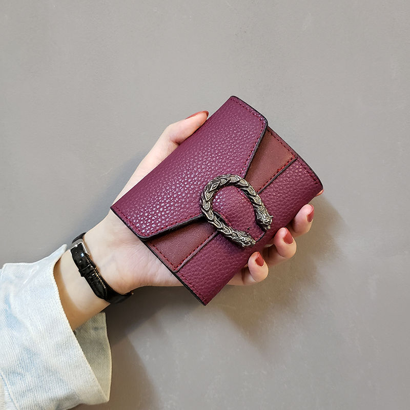 レディース二つ折り財布 蛇腹金具付きレザー二つ折り財布