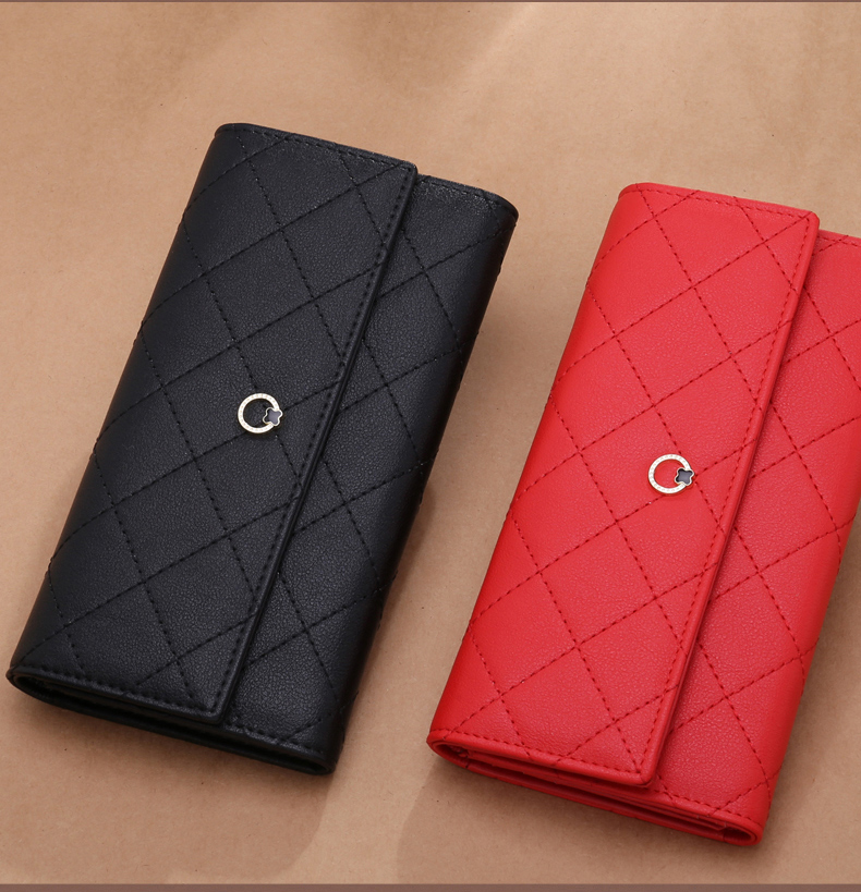 レディース二つ折り財布 キルティング模様上品レザー二つ折り財布