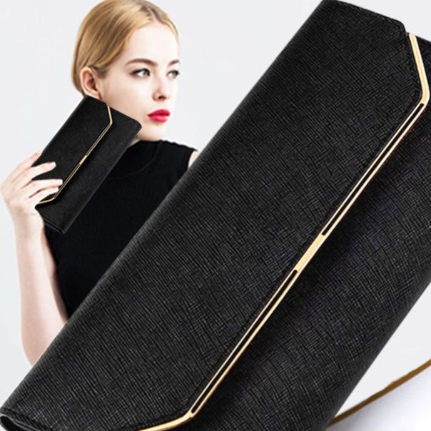 レディース二つ折り財布 上品な金属装飾付きレディース薄型二つ折り財布