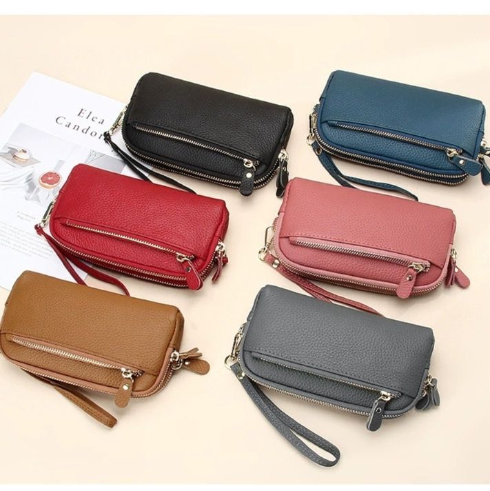 レディース二つ折り財布 三層ファスナー付き本革手持ち財布