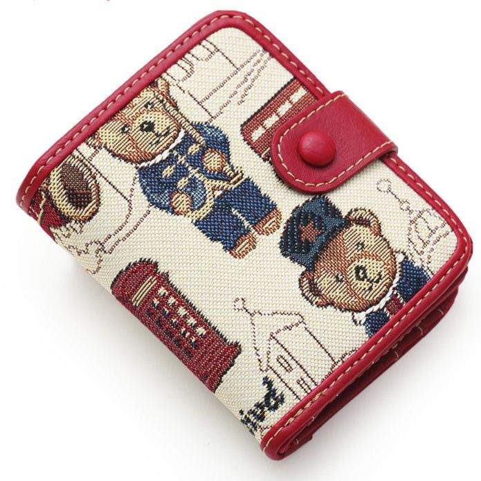 レディース二つ折り財布 可愛い動物柄刺繍入りコンパクト二つ折り財布