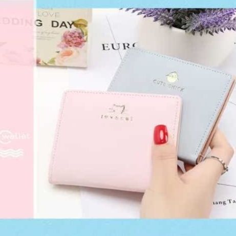 レディース二つ折り財布 可愛らしい動物刺繍付きコンパクト二つ折り財布