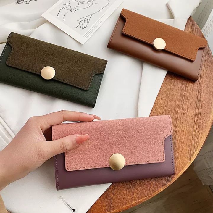 レディース二つ折り財布 丸金具付き異素材切替レディース二つ折り財布