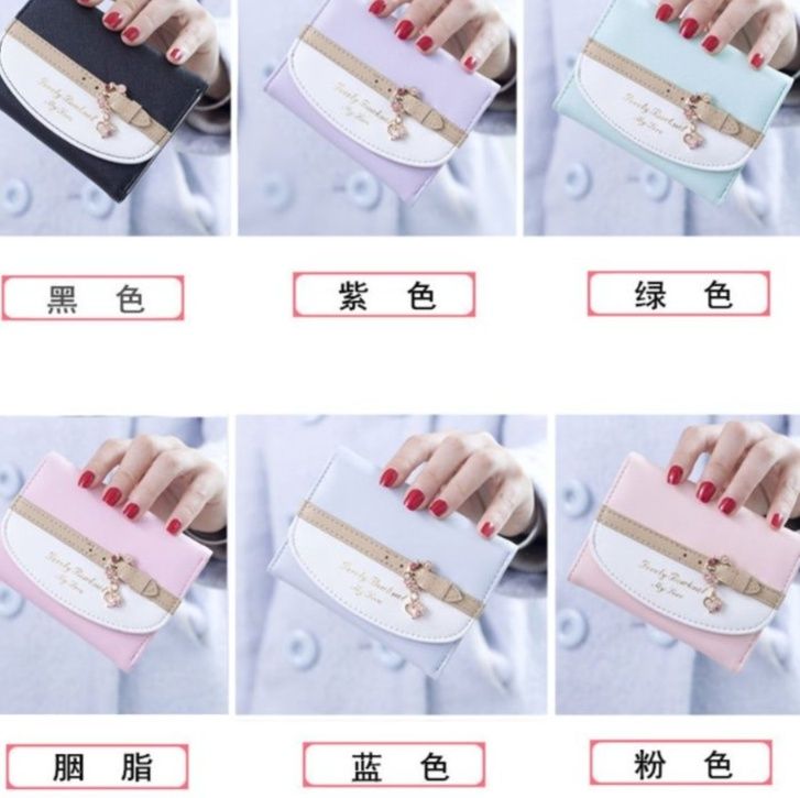 レディース二つ折り財布 花飾り付きベルトデザイン二つ折り財布