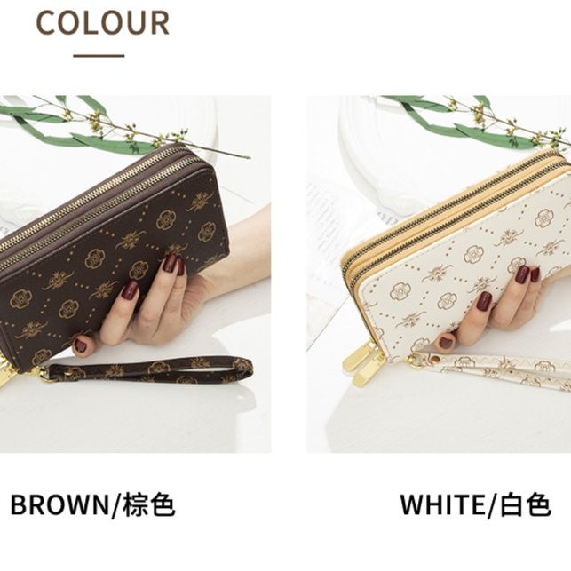 レディース二つ折り財布 花柄総柄プリント本革レディース二つ折り財布