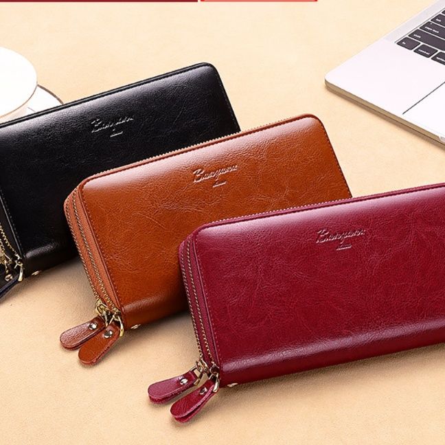 レディース二つ折り財布 上品な本革仕上げ手持ち二つ折り長財布