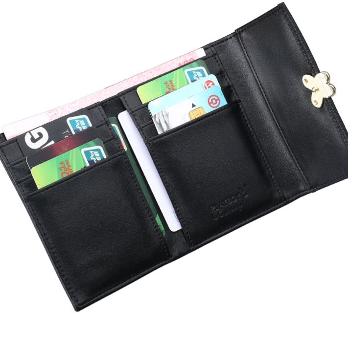 レディース二つ折り財布 蝶々モチーフ金具付き本革二つ折り財布