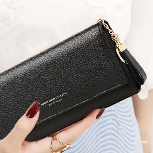 レディース二つ折り財布 シンプル上品タッセル付きレディース二つ折り長財布