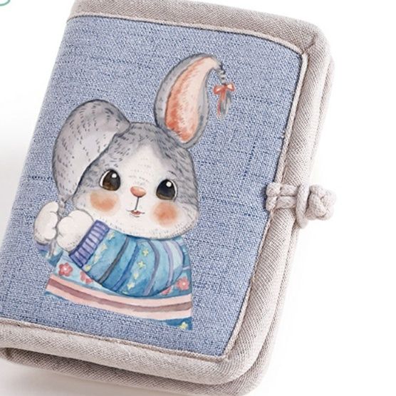 レディース二つ折り財布 愛らしいうさぎ刺繍の二つ折りミニ財布