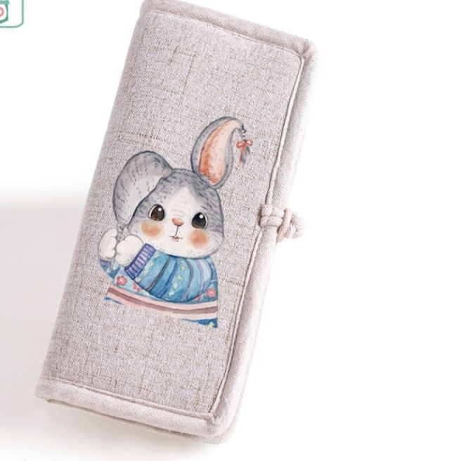 レディース二つ折り財布 愛らしいうさぎ刺繍の二つ折りミニ財布