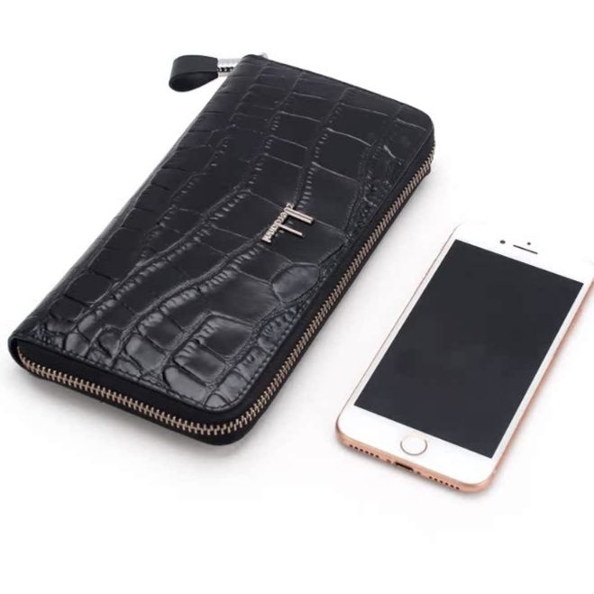 レディース二つ折り財布 クロコ型押しエナメルレザー二つ折り長財布