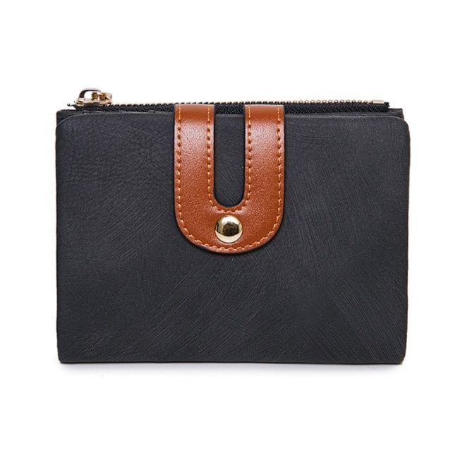 レディース二つ折り財布 配色ベルト付きコンパクトレディース二つ折り財布