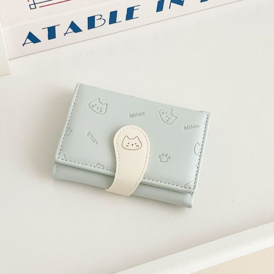 レディース二つ折り財布 猫モチーフ刺繍入り二つ折りコンパクト財布