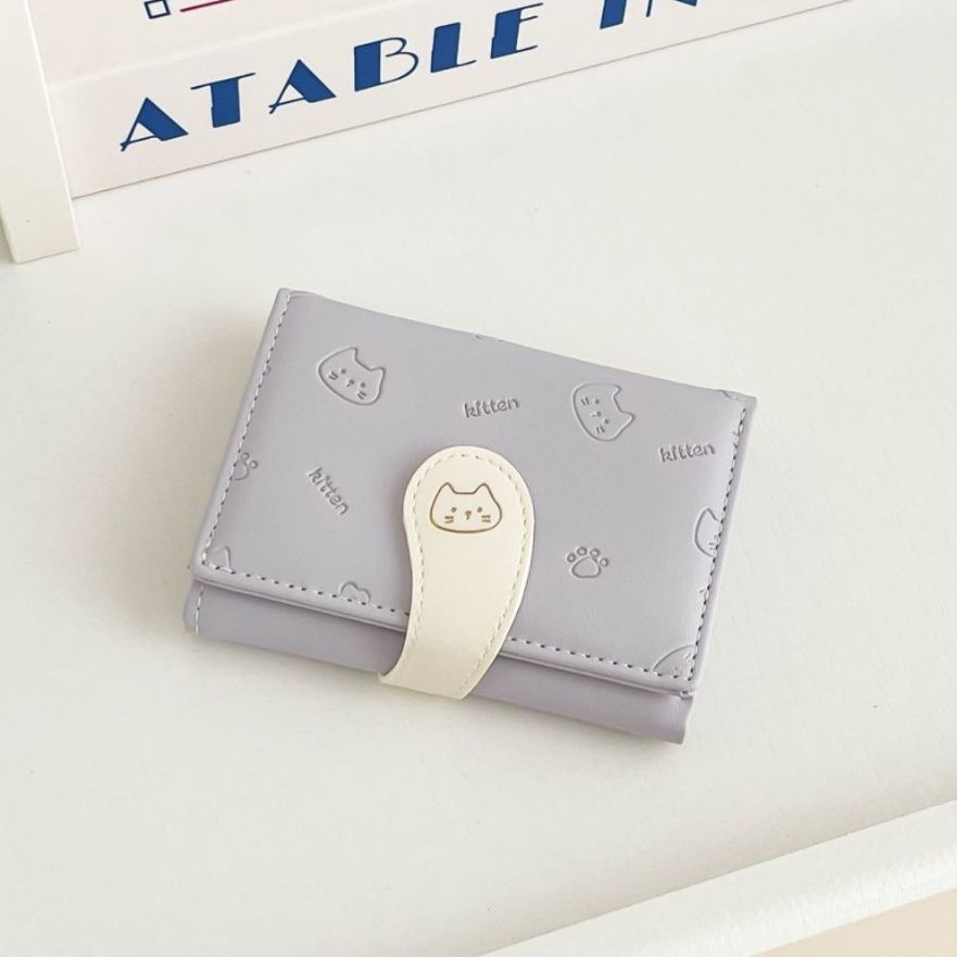 レディース二つ折り財布 猫モチーフ刺繍入り二つ折りコンパクト財布