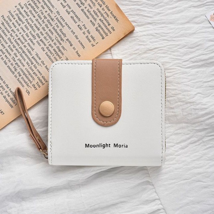 レディース二つ折り財布 配色デザインボタン留めコンパクト二つ折り財布