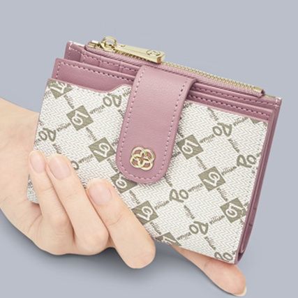 レディース二つ折り財布コンパクト 総柄モノグラム配色切替二つ折り財布