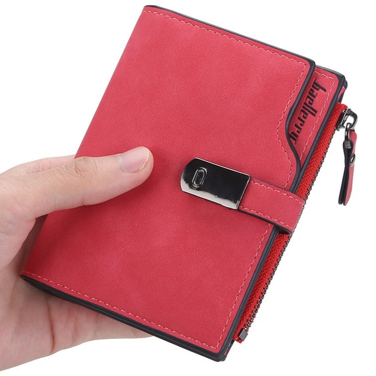 レディース二つ折り財布コンパクト 金属留め具付きファスナーポケット二つ折り財布