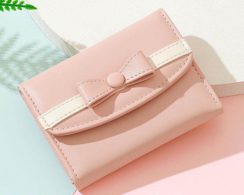 レディース二つ折り財布 リボン飾り付きコンパクト二つ折り財布