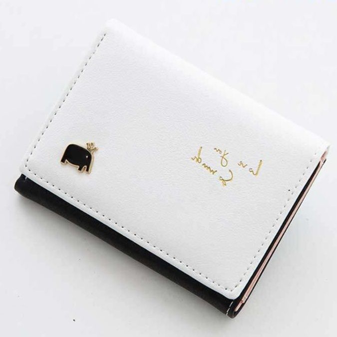 レディース二つ折り財布 象さんチャーム付き小銭入れ搭載二つ折り財布