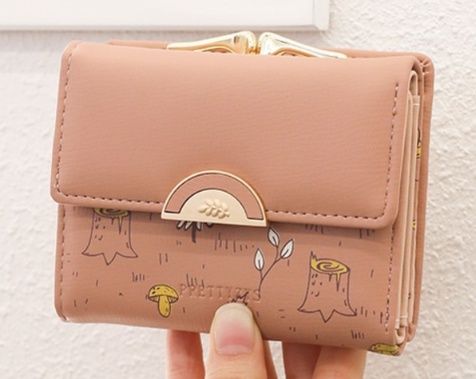 二つ折り財布レディース 森のきのこ刺繍がま口財布