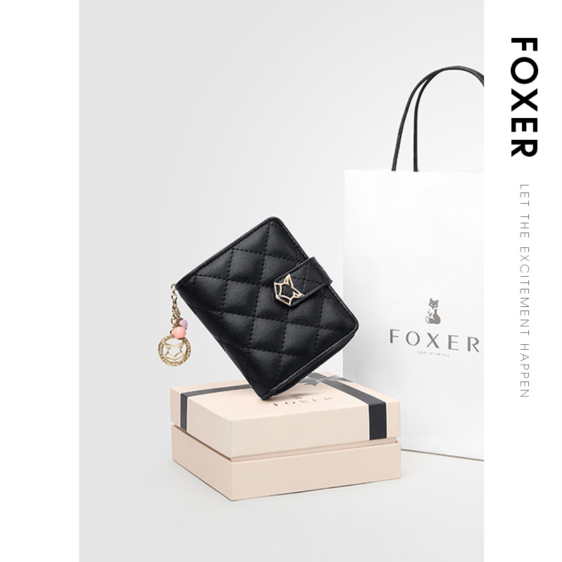 レディース二つ折り財布 狐モチーフ金具付きキルティング二つ折り財布