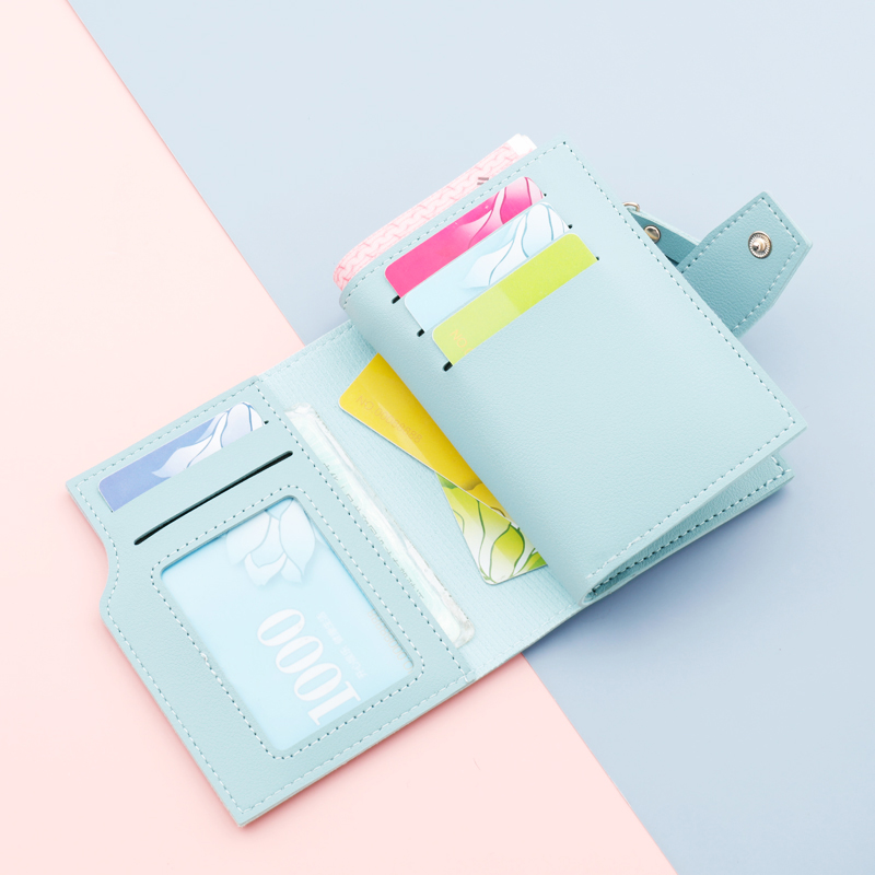 レディース二つ折り財布 多機能収納付きコンパクトレザー二つ折り財布