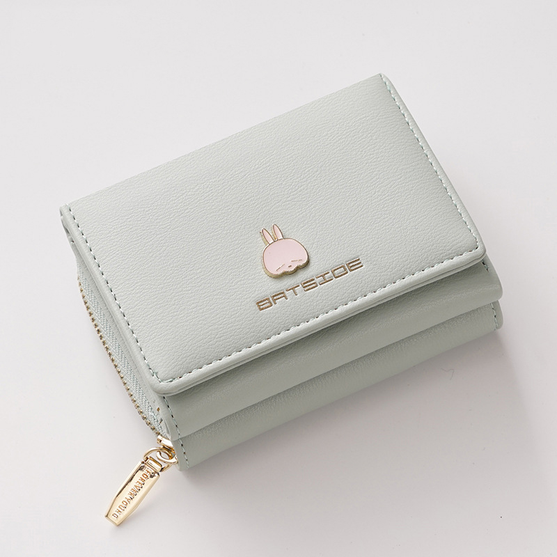 レディース二つ折り財布 うさぎモチーフ付き三つ折りミニ財布