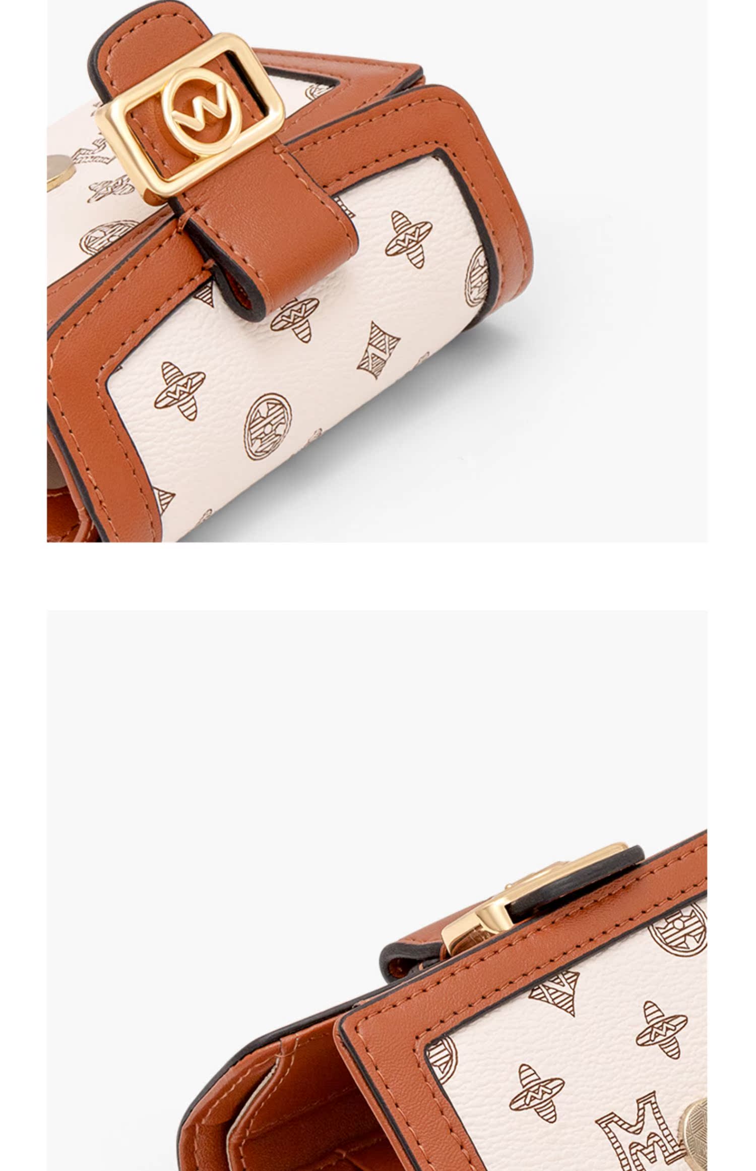 レディース二つ折り財布 花柄モノグラム金具付きレディース二つ折り財布