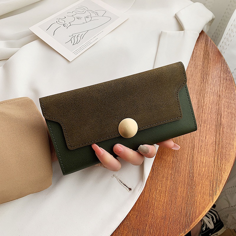 レディース二つ折り財布 丸金具付き異素材切替レディース二つ折り財布