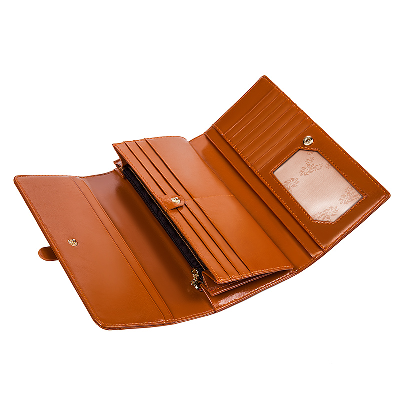 レディース二つ折り財布 本革製ベルトデザイン二つ折り長財布