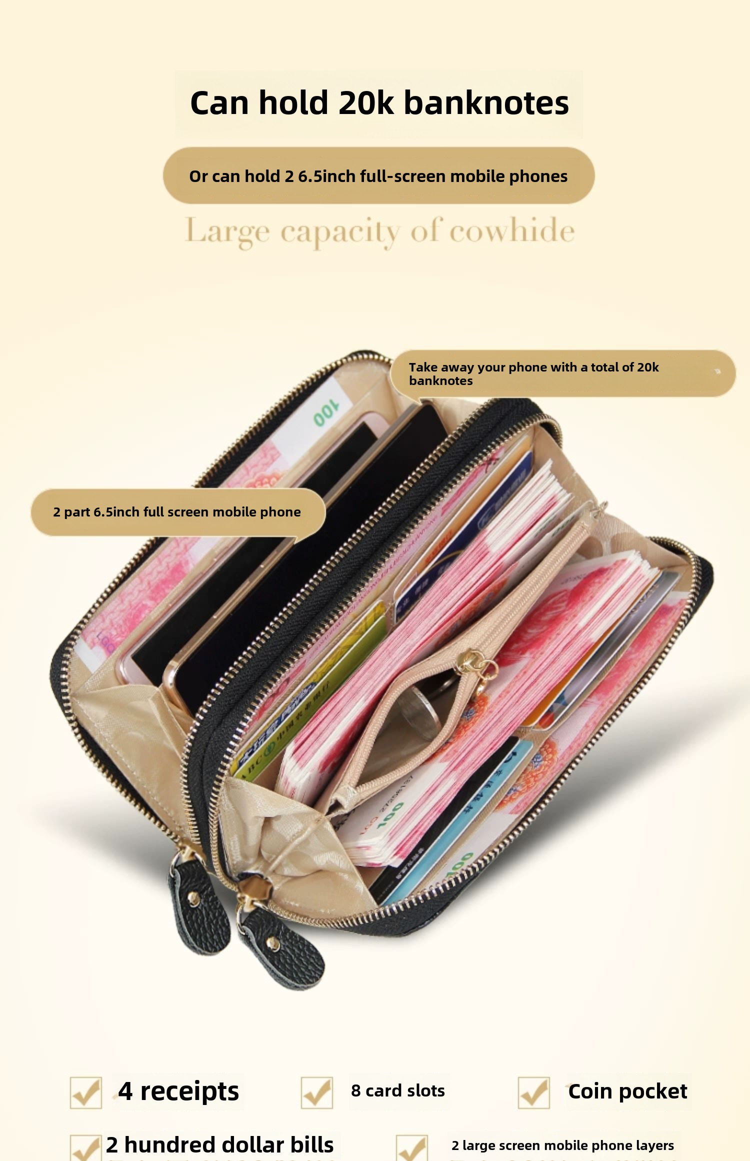 レディース二つ折り財布 大容量多機能レディース二つ折りラウンドファスナー財布