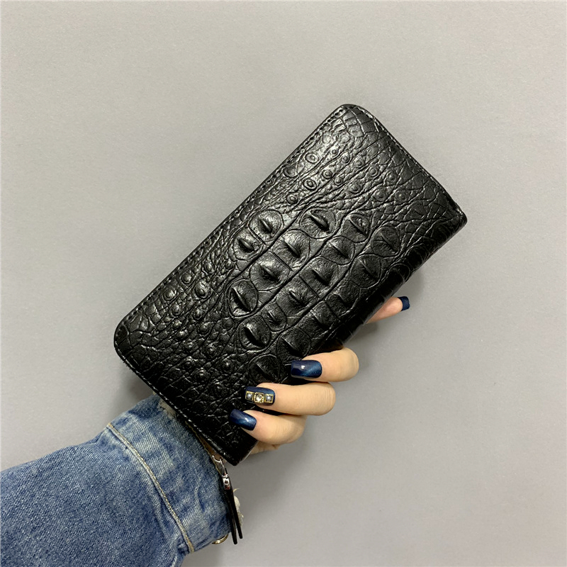 レディース二つ折り財布 クロコダイル型押し本革ラウンド長財布
