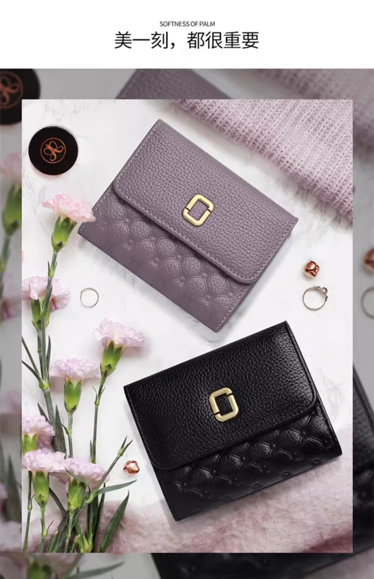 レディース二つ折り財布 上質本革使用コンパクト二つ折り財布